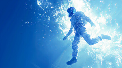 Silhouette of astronaut jumping in space. 3D rendering.