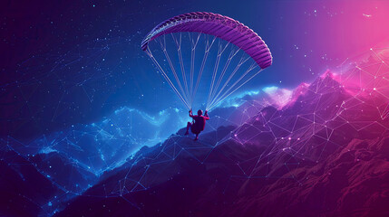 Canvas Print - Paraglider flying in the night sky. 3D rendering