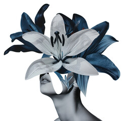 Canvas Print - PNG Cut paper collage with female flower lily art.