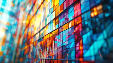 Canvas Print - line art stick figures holographic of A close-up of a statistical graph, rendered in the style of a stained-glass window, with vibrant colors and intricate patterns, reflecting the beauty and