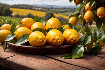 Wall Mural - Lemon fruit harvest in orchard farm crop, ripe from tree