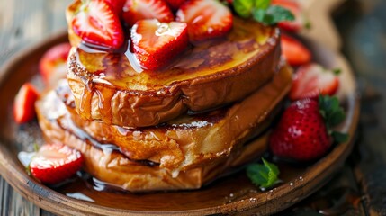 Wall Mural - french toast with strawberries and syrup