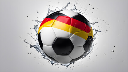 Generative AI. The symbolic power of success and victory. Classic soccer ball (football) has black and white color on Germany flag.