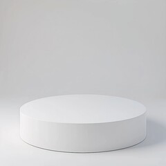 Wall Mural - Minimalist white round platform on a plain grey background, suitable for product display and presentation.