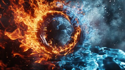 Wall Mural - 3d illustration of fire and water swirling in a circle