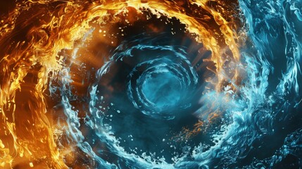 Fototapete - 3d illustration of fire and water swirling in a circle