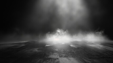 Aufkleber - Abstract image of dark room concrete floor. Black room or stage background for product placement.Panoramic view of the abstract fog. White cloudiness, mist or smog moves on black background.