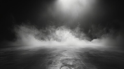 Aufkleber - Abstract image of dark room concrete floor. Black room or stage background for product placement.Panoramic view of the abstract fog. White cloudiness, mist or smog moves on black background.