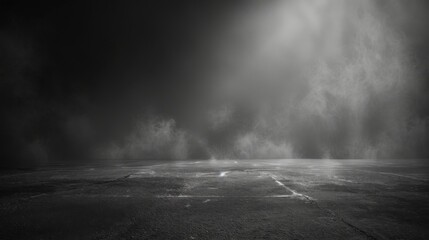 Aufkleber - Abstract image of dark room concrete floor. Black room or stage background for product placement.Panoramic view of the abstract fog. White cloudiness, mist or smog moves on black background.