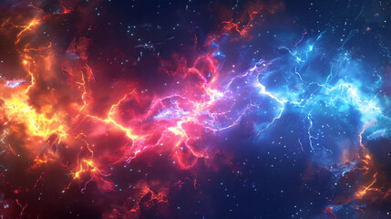 Aufkleber - Vibrant illustration of a space nebula with clashing red and blue hues, symbolizing cosmic forces