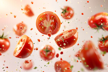 Wall Mural - Seamless tomato and cherry tomatoes pattern