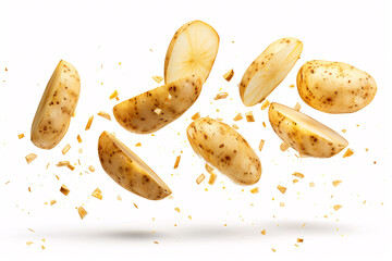 Wall Mural - Healthy potatoes and slice on a white background