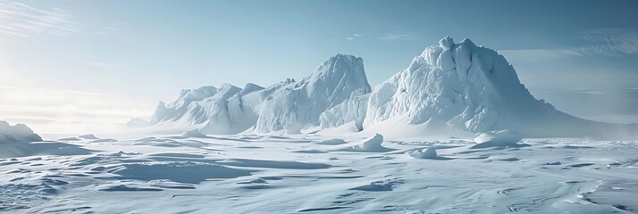 a serene winter landscape featuring a snow - covered mountain range under a clear blue sky with a si