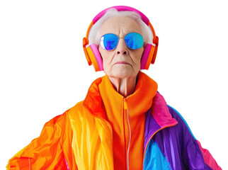 Sticker - PNG  Old woman wearing headphones photography portrait adult.