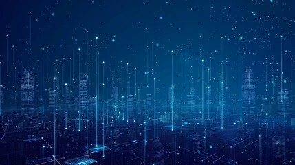 Poster - Big data connection technology. Cityscape telecommunication and communication network concept.