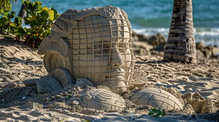 Wall Mural - A Sandcastle Portrait on a Tropical Beach