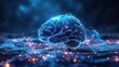 © Wiseman - a blue abstract brain with a wireframe light connection structure brain anatomy a diagram of parts of the brain low poly style design geometric background modern graphic concept.illustration