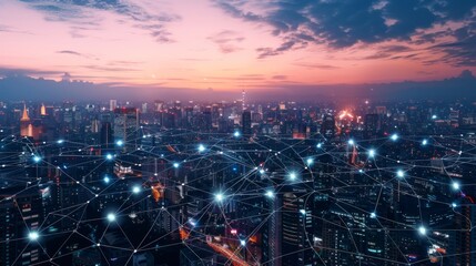 Aufkleber - City scape and network icon connection concept