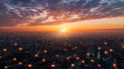 Fototapete - City scape Network and Connection technology concept