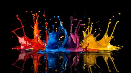 Poster - Colored paint splashes isolated on black background