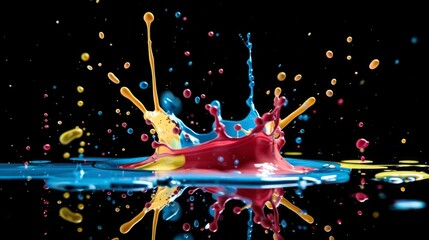 Fototapete - Colored paint splashes isolated on black background