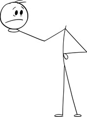 Poster - Person holding head, mental health problem, vector cartoon stick figure or character illustration.