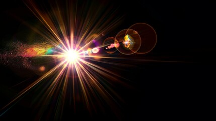 Aufkleber - Easy to add lens flare effects for overlay designs or screen blending mode to make high-quality images. Abstract sun burst, digital flare, iridescent glare over black background.