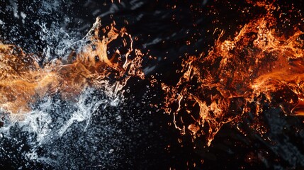 Poster - Fire and water colliding with black background