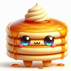 Wall Mural - a Pancake, in the 3D illustration style, cute, kawaii character design with on a white background