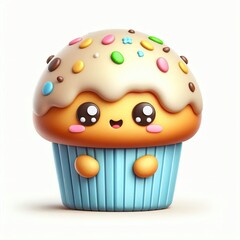 Wall Mural - a Muffins, in the 3D illustration style, cute, kawaii character design with on a white background