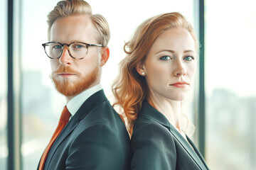 Wall Mural - Smiling redhead Businesswoman with Male Colleague