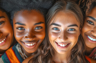 Multiracial graduates smiling closely