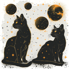 Wall Mural - cats on the moon