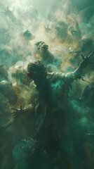 Poster - Mesmerizing Ethereal Zombies in Zero-Gravity Dreamscape with Impressionist Brushwork