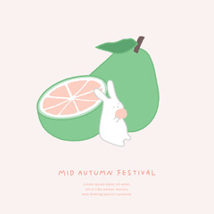 Wall Mural - Illustration of mid-autumn festival with rabbit and pomelo.