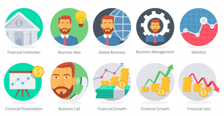  A set of 10 Business icons as financial institution, business idea, global business