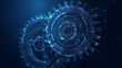 © Natali - Vector wireframe illustration of a gear on a dark blue background. Mechanical technology machine engineering symbol. Project development, engine work, business plan illustration