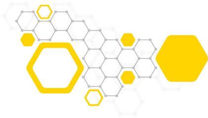 Abstract geometric shape of yellow and gray hexagons and lines, symbolizing technology, innovation connectivity for presentations, tech projects, modern design concepts