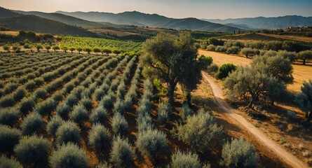 Wall Mural - aerial view olive farm landscape banner copyspace background