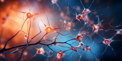 Wall Mural - Brain neurons form synapses to transmit signals through nerve cells. Concept Neuroscience, Brain Function, Neuronal Communication, Synaptic Transmission, Nerve Cells