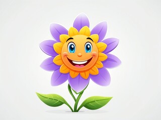 Wall Mural - smiling cute flower cartoon clipart on plain white background