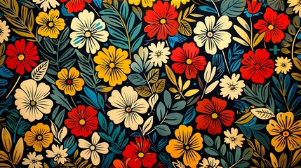 Retro flower and bird texture pattern illustration poster background