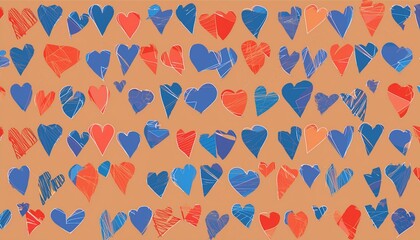 Canvas Print - Seamless pattern with blue and red and orange hearts