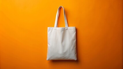 Wall Mural - White tote bag cotton mockup on orange background, tote bag, white, cotton, mockup, orange, background, fashion, accessory