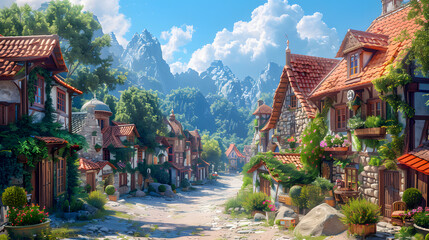 Wall Mural - Fantasy RPG Village Game Artwork