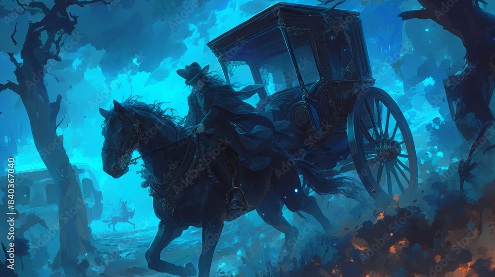 A spectral carriage emerged from the storm pulled by ghostly horses and ...