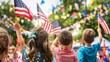 © Bijac - children waving american flags in independence day parade patriotic celebration with bokeh background joyful moment