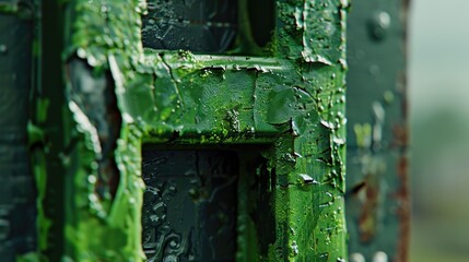Wall Mural - Close-up of a worn-out green door with peeling paint