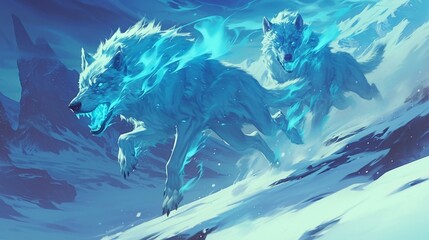 Wall Mural - The spectral wolves unnatural speed and agility makes them almost seem like spirits of the wind itself gliding effortlessly through the frozen air