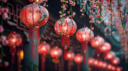 Chinese new year festive background with red decoration  